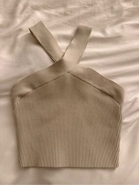 Aritzia Babaton Ribbed Halter Crop Top - Cream